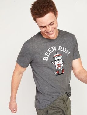Old Navy Soft Wash Men's Grey Crewneck "Beer Run" Graphic Short Sleeve Tee Sz M